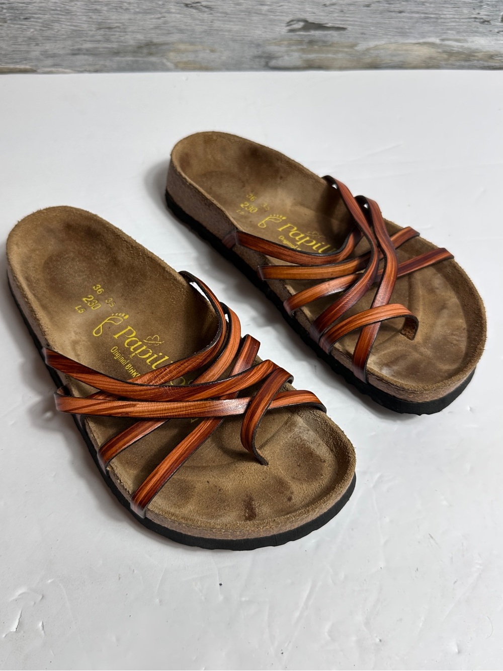 Papillio Leather Multi-Strap Slide Sandals Brown and Tan women’s size 5 (S211)